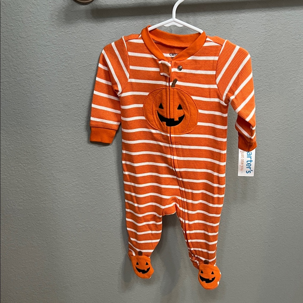 Carter's Orange and White Striped Pumpkin Footie